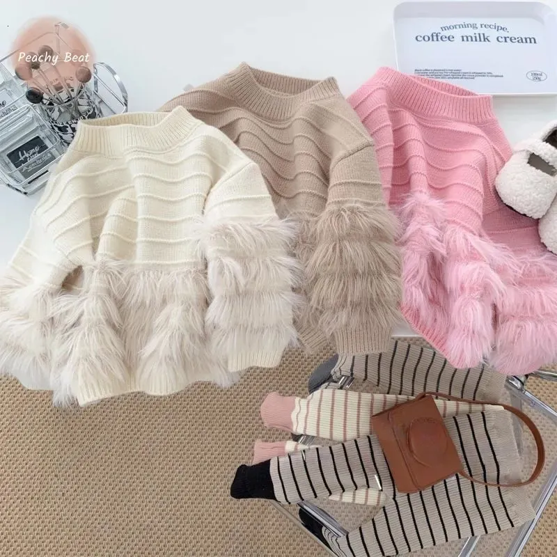 Pullover Fashion Baby Girl Princess Plush Sweater lebed lebed jueve اطفال طفل طفل صغير pullover Tops Tops Coat Coat Baby Haby 18m-4y 231215