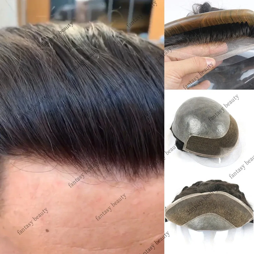 Mäns barns peruker Bio spetsstoppning hudbas naturlig hårfäste schweizisk i framsidan av manlig hårprotes 100 mänsklig ersättningsenhet 231215