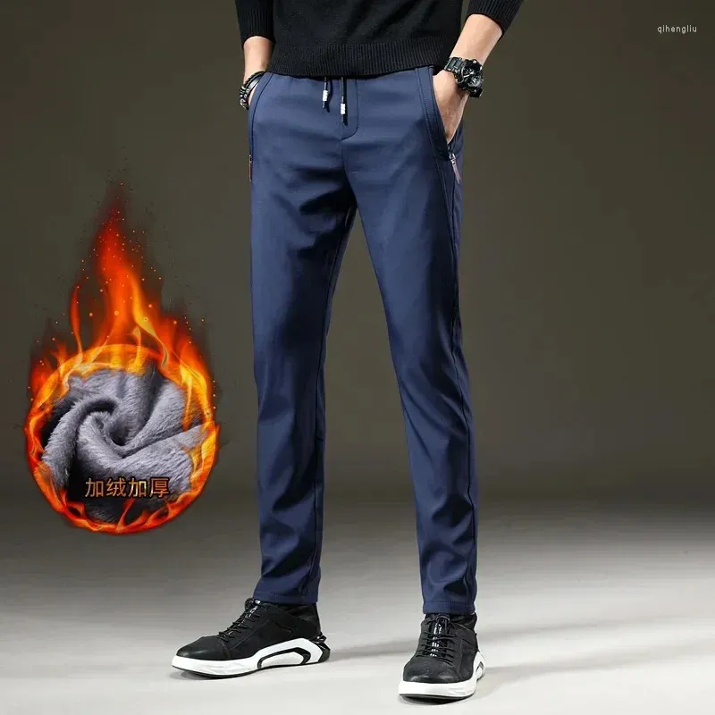 Pantaloni da uomo 2024 Mens Panno Morbido di Inverno Degli Uomini Caldi Coreano Pantaloni Casual Sottile di Spessore Per La Moda Nero Grigio Blu Pantaloni Maschili