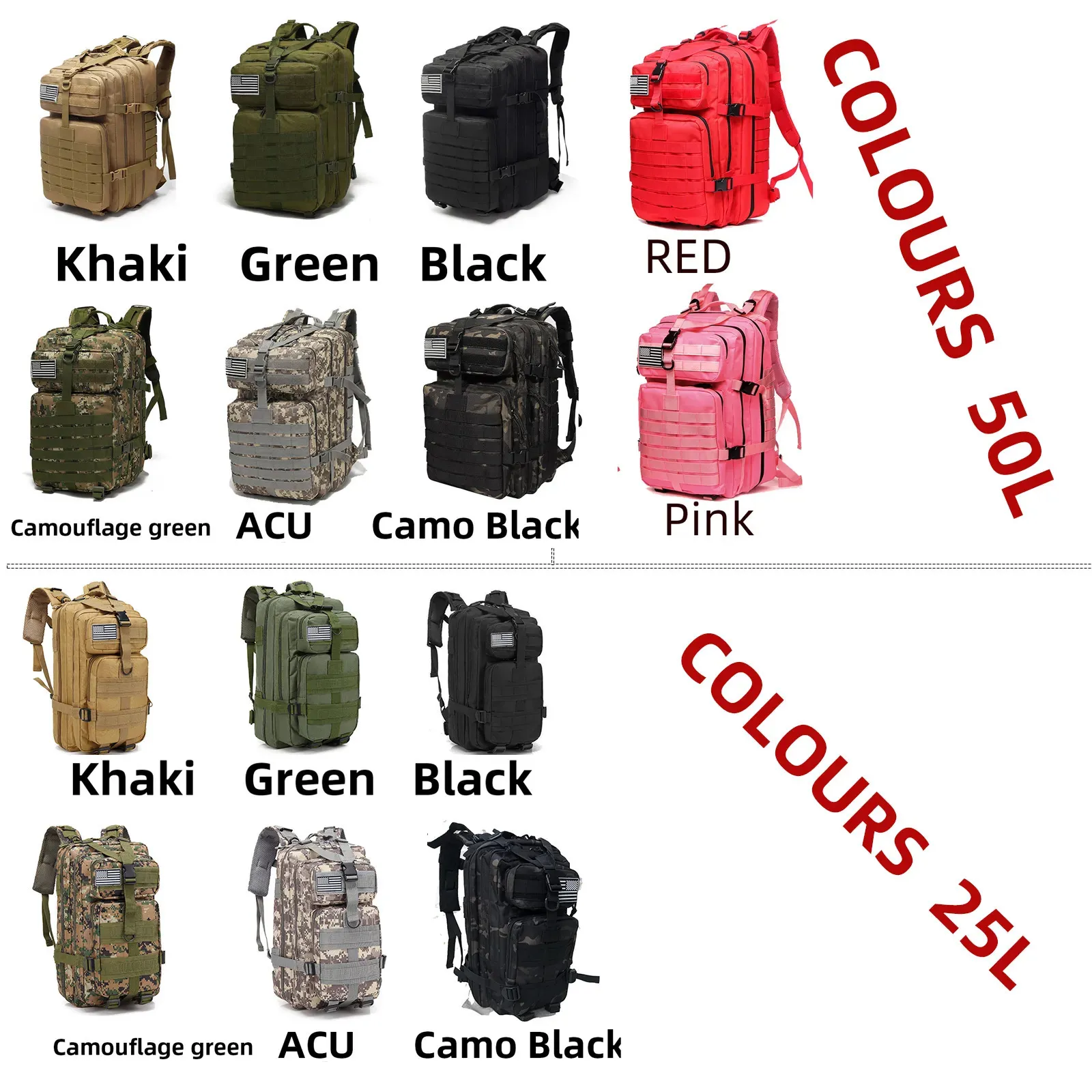 Outdoor Bags 25L 50L 1000D Nylon Waterproof Trekking Fishing
