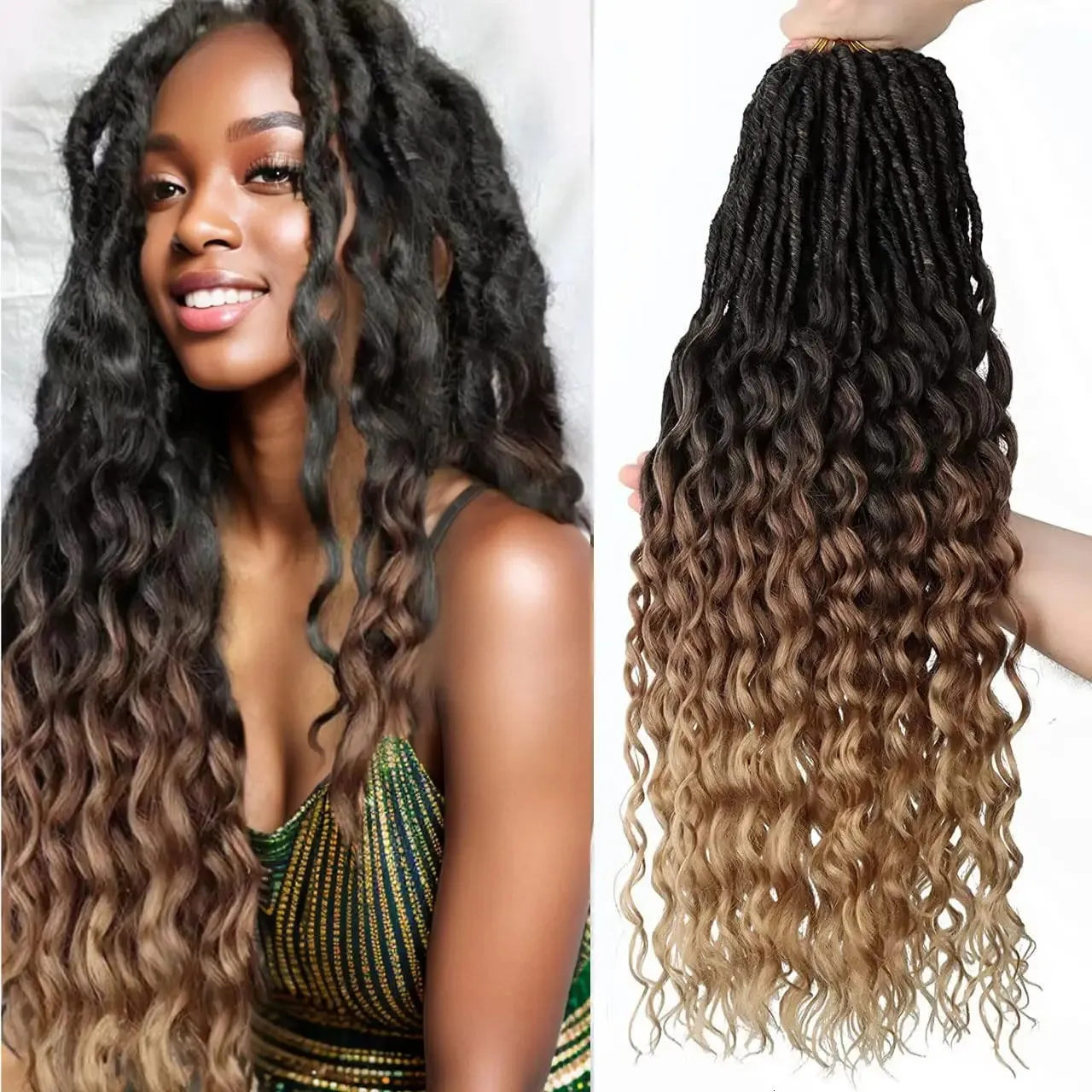 Synthetic Wigs Deep Faux Locs Crochet Hair Soft Goddess Brands 24 inch Wave inches 1B3027 231215