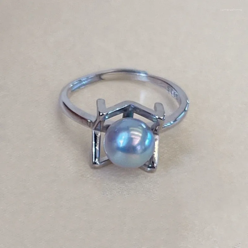 Cluster Ringen 7-8mm Zilvergrijs Echte Akoya Parel Ring 925 Open Met Natuurlijk Zeewater Voor Vrouwen bruiloft Verjaardagsfeestje