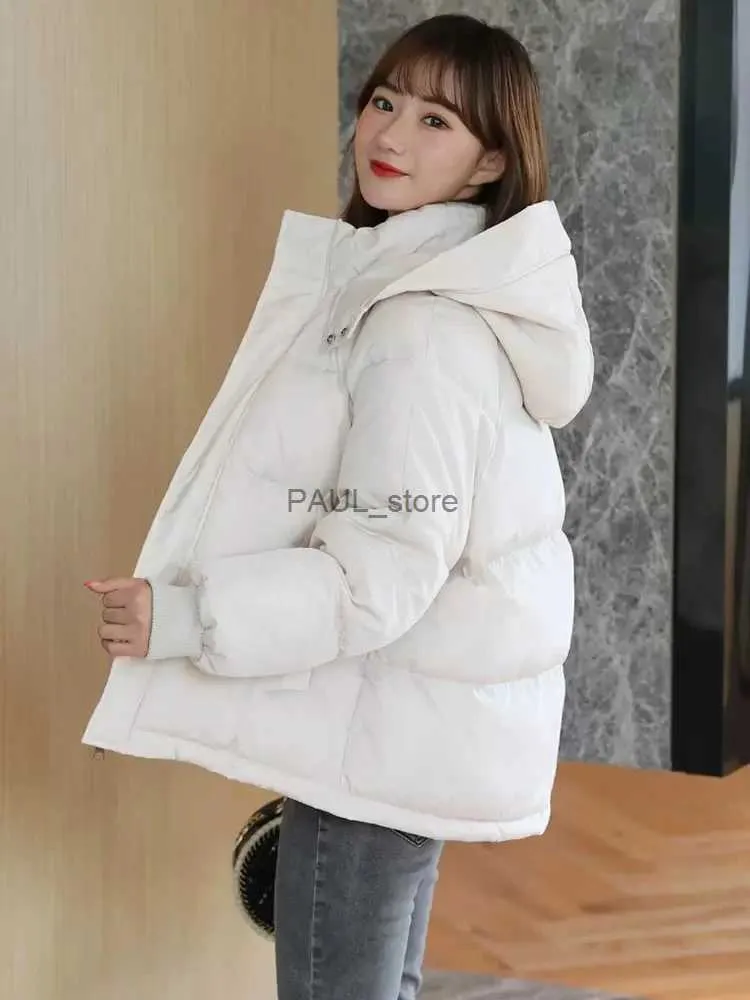 Parkas en duvet pour femmes manteau en coton ample femmes 2023 automne hiver nouvelle mode coréenne vêtements à pain court chaleur épaisse à capuche vestes rembourrées FemininaL231215