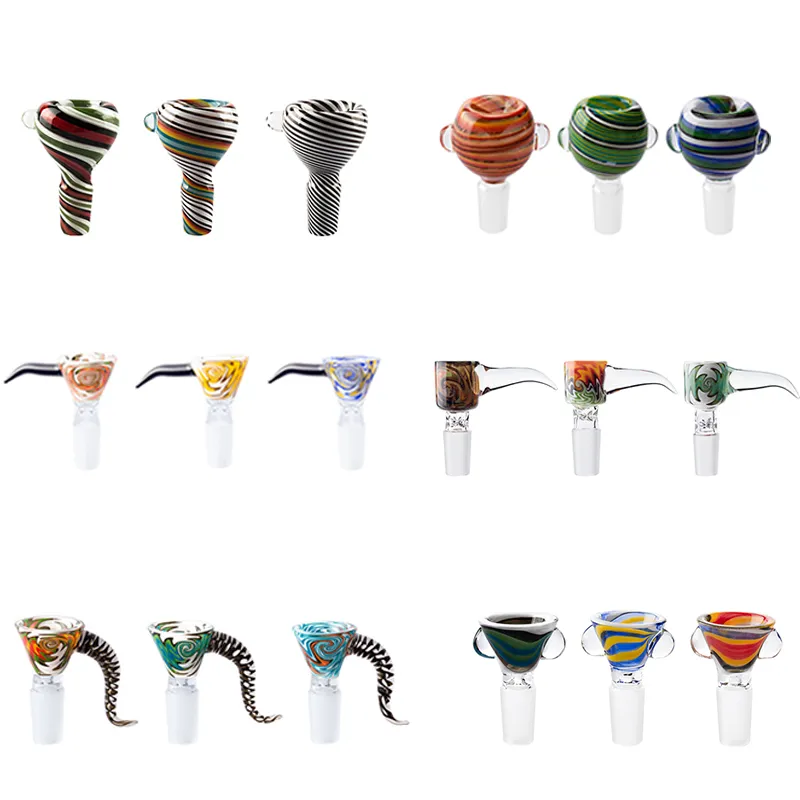 Bol en verre de couleur capiteuse Pipe à fumer Bangs en verre bols grande poignée autocollant 14mm mâle femelle Dab Rig barboteur tuyaux d'eau accessoires