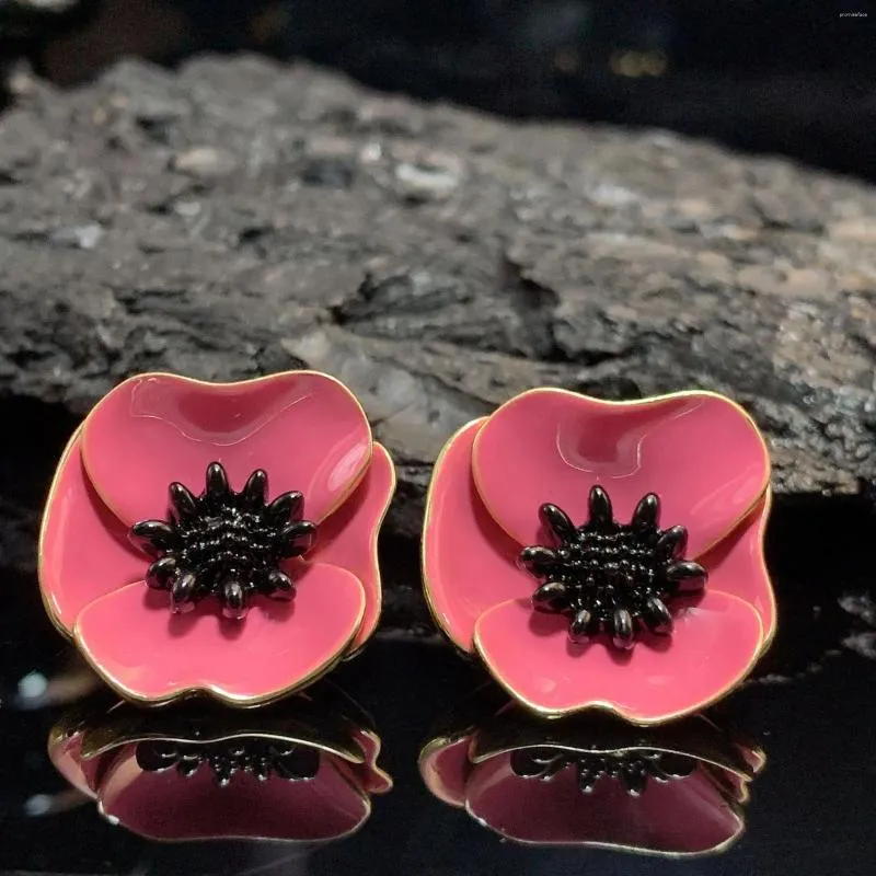 Stud Oorbellen Franse Vintage Pink Drop Glaze Double Peach Blossom Ear Studs 925