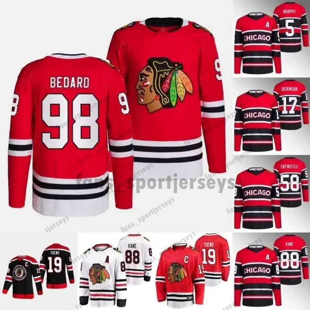 PERSONALIZZATO Patrick Kane 98 Connor Bedard Hockey Jersey Taylor Hall Jonathan Toews Petr Mrazek Reese Johnson Anders Bjork Jakub Pour Seth Jones I