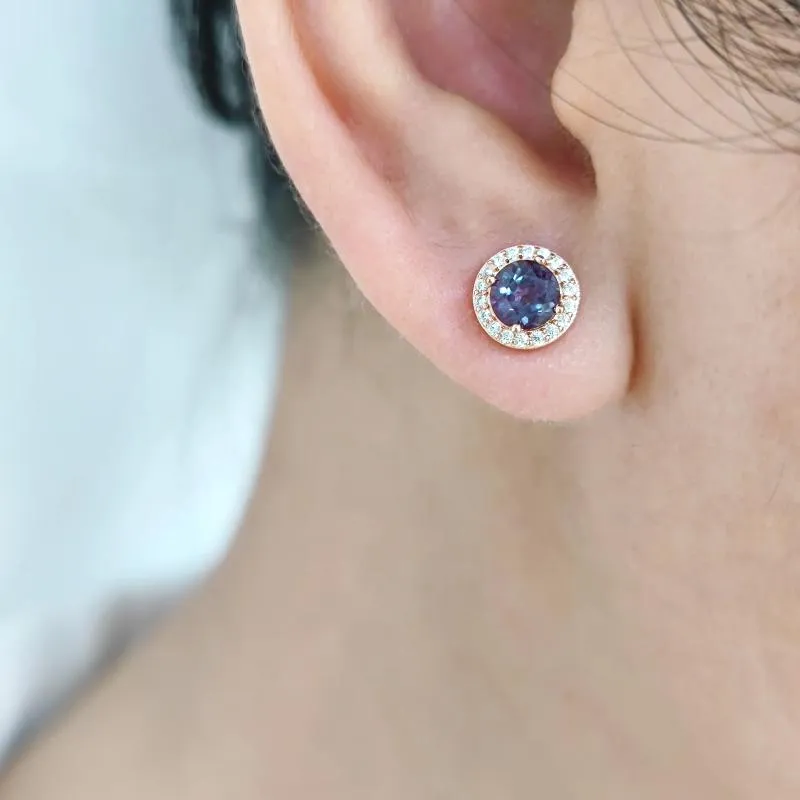 Stud Earrings GEM'S BALLET Lab Alexandrite Gemstone Earring 5mm Round Shape Main Store 925 Sterling Silver Birthday Gift For Mom