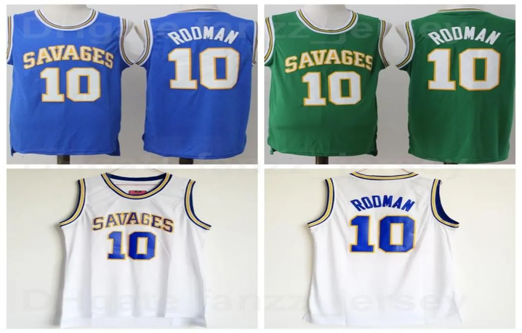 College Oklahoma Savages High School Dennis Rodman Basketball Jersey 10 Hommes Université m Couleur Vert Bleu Blanc Pour Les Fans De Sport Chemise Respirant Bon/Haut 4529740