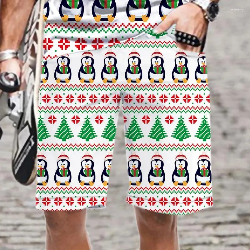 Shorts masculinos padrão de natal streetwear moda legal harajuku praia solta engraçado 3d impresso homem cintura elástica roupas masculinas