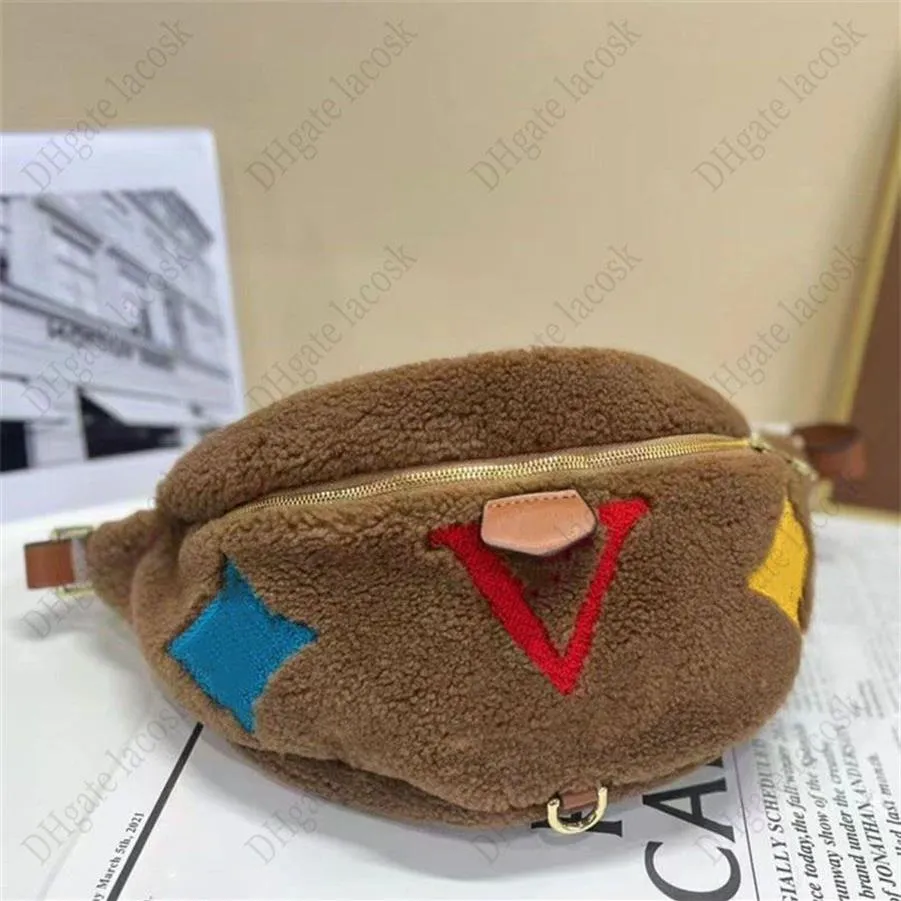 Multicolor Mens Womens Waist Bags Winter Design Chest Bag Girls Boys Handbag Purses Crossbody Unisex Soft Fur Lamb Wool Shoulder B280q