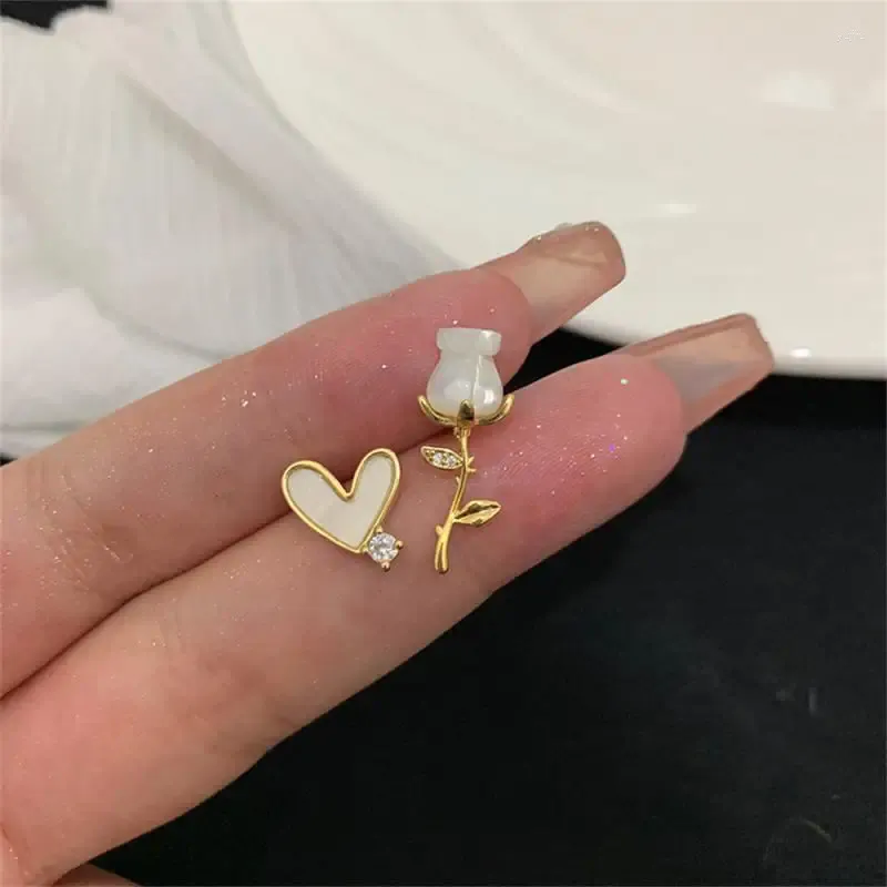 Stud Earrings Flower Asymmetrical For Women Luxury Tulip Zircon Ear Nails Jewelry Wedding Party Birthday Gifts