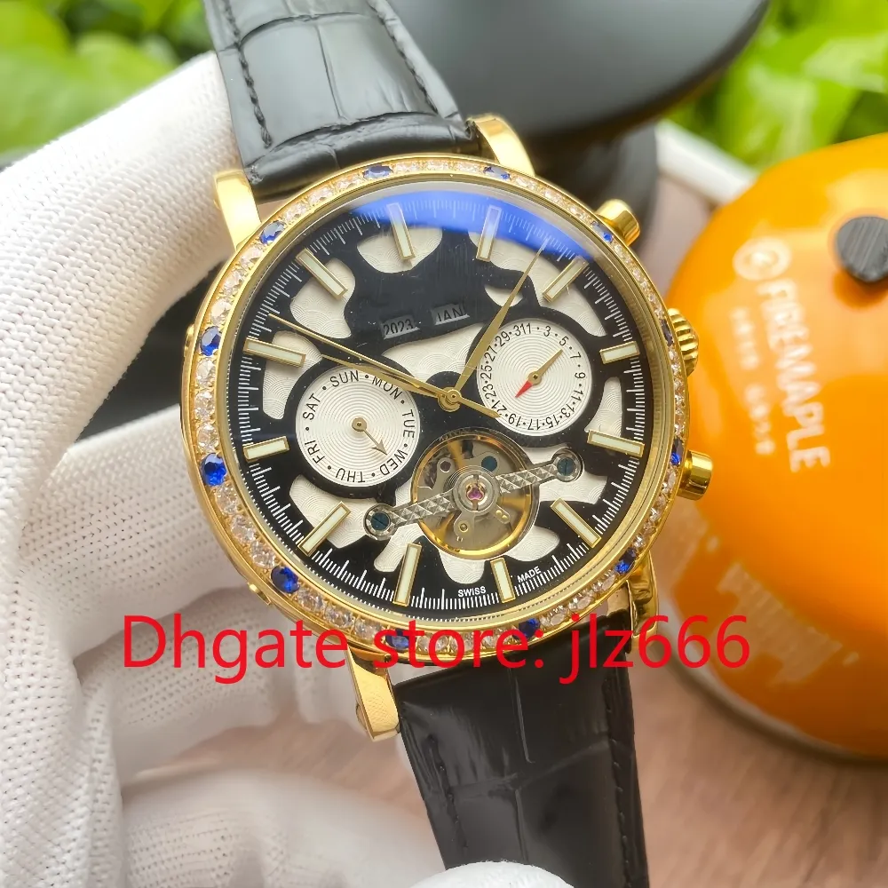 Montre pour Homme Montre mécanique Design de Luxe PP Tourbillon Mouvement mécanique entièrement Automatique Surface de Miroir Saphir étanche, Cadran en Acier Inoxydable, jj