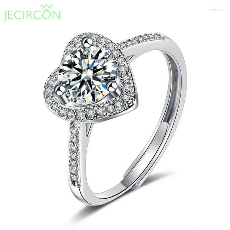 Cluster-Ringe JECIRCON 1/2 Moissanit Ring für Frauen 925 Sterling Silber Herzförmiger Diamant Ehering Valentinstag Schmuck Geschenk