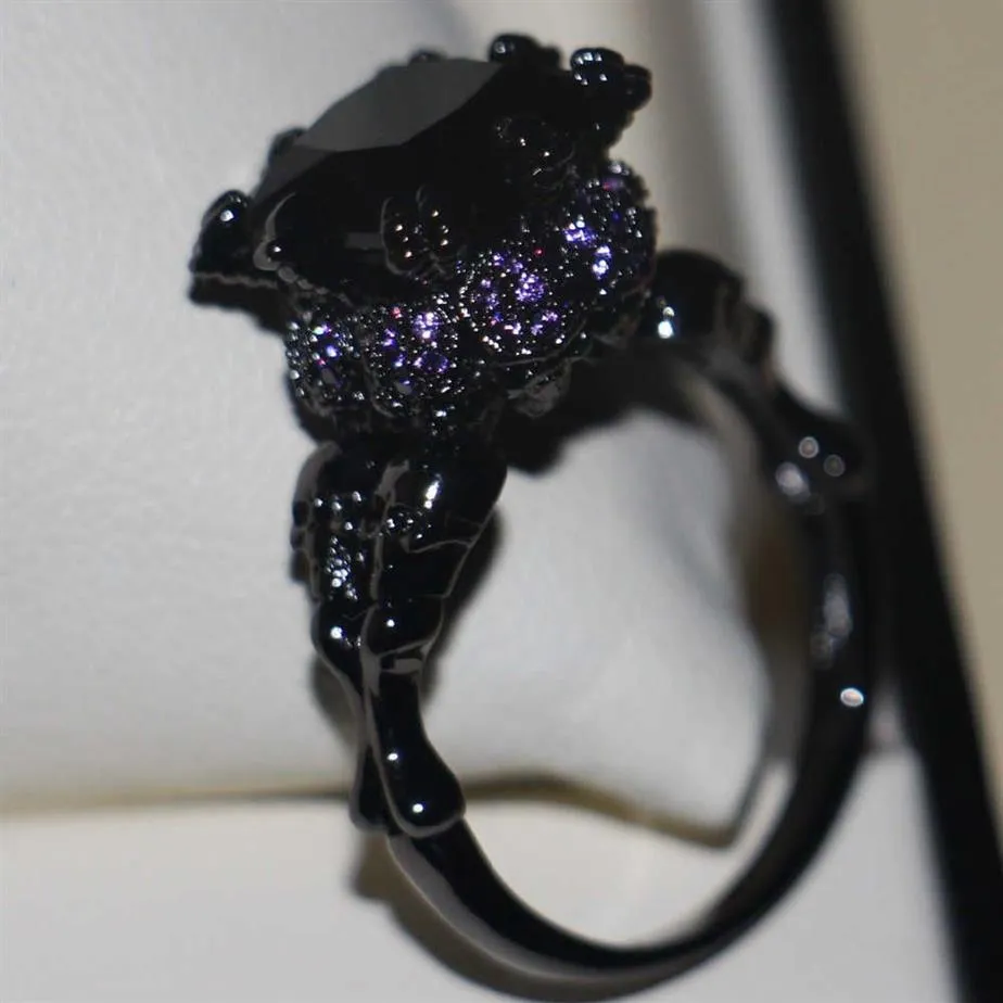 Victoria Wieck Cool Vintage Jewelry 10KT Oro negro relleno negro AAA Cubic Zirconia Mujeres Boda Anillo de banda de calavera Regalo Tamaño 5-11 Y0252P