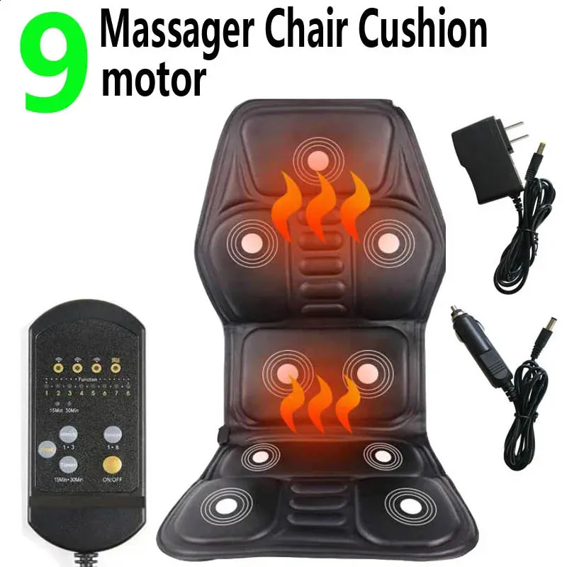 Back Massager Electric Back Massager Chair Cushion Heat 9/5 Vibrator motor Home Car Office Neck Lumbar Waist Pain Relief Seat Pad Relax Mat 231214