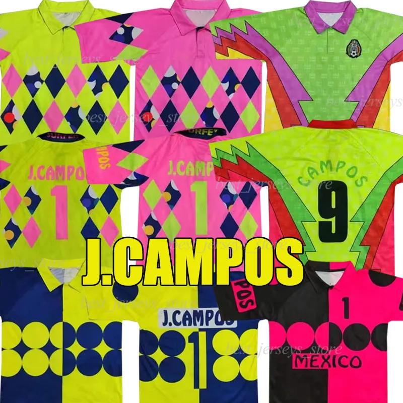 Jorge Campos #1 bramkarz retro koszulki piłkarskie Meksyk 1992 1993 1994 1995 J.Campos #9 Green Yellow Classic 92 93 94 95 Vintage Football Shirt Maillot Camisa de Futebol