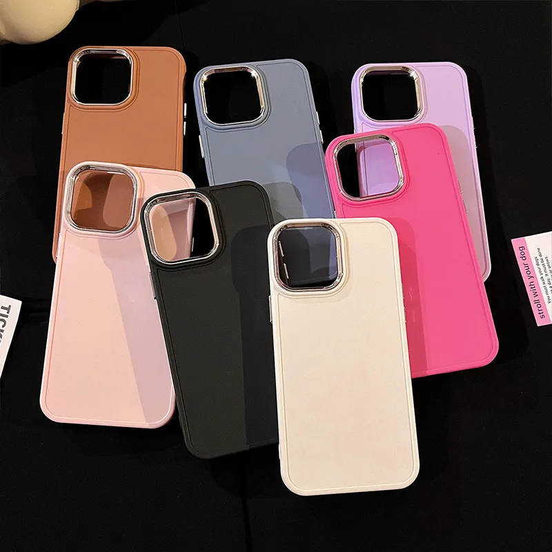 Etui telefoniczny na iPhone 15 Pro Max 14 Plus 13 mini 12 11 metalowy guziki gumowy silikonowy obudowa szorstka szorstka okładka na osłonę tarcz matte Matte Ochrona