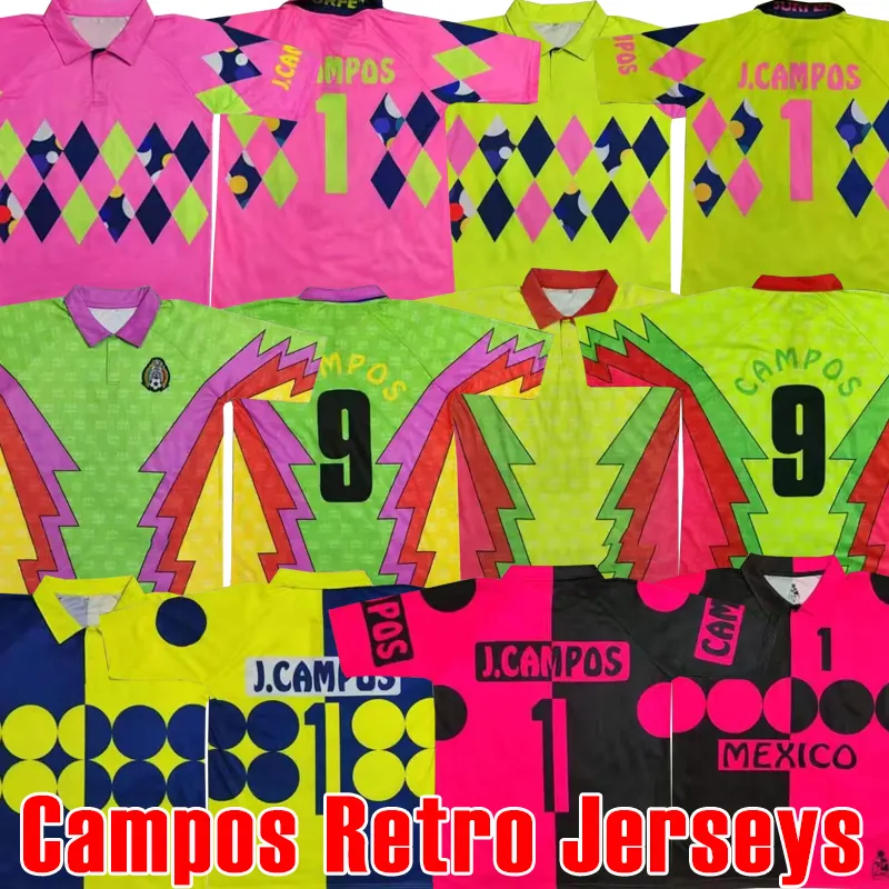 Retro Campos # 1 Maillots de football de gardien de but 1992 1993 1994 1995 J.Campos # 9 vert jaune classique 92 93 94 95 vintage Maillot Uniforme Camisa de futebol maillot de football