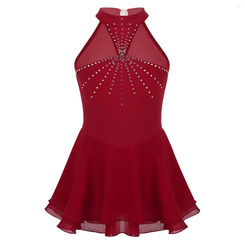 Robes de fille Enfants Filles Costumes de danse de ballet sans manches brillant strass maille gymnastique justaucorps robe de patinage artistique Performance