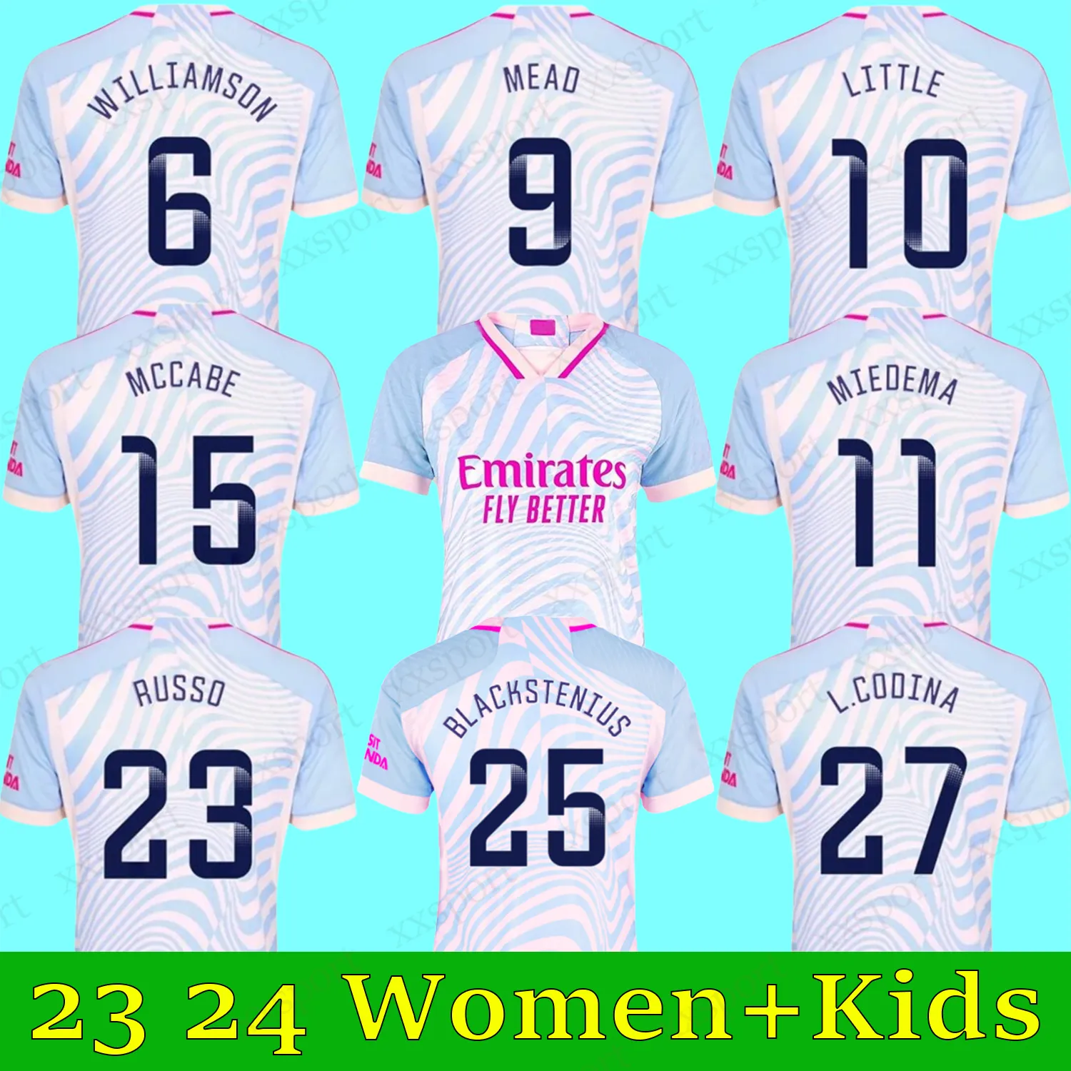 2023 2024 RUSSO WILLIAMSON MEAD SAKA LITTLE G.JESUS Fußballtrikot 23 24 McCABE MIEDEMA L.CODINA HURTIG CATLEY Fußballtrikots Hemd Damen Kinderuniformen