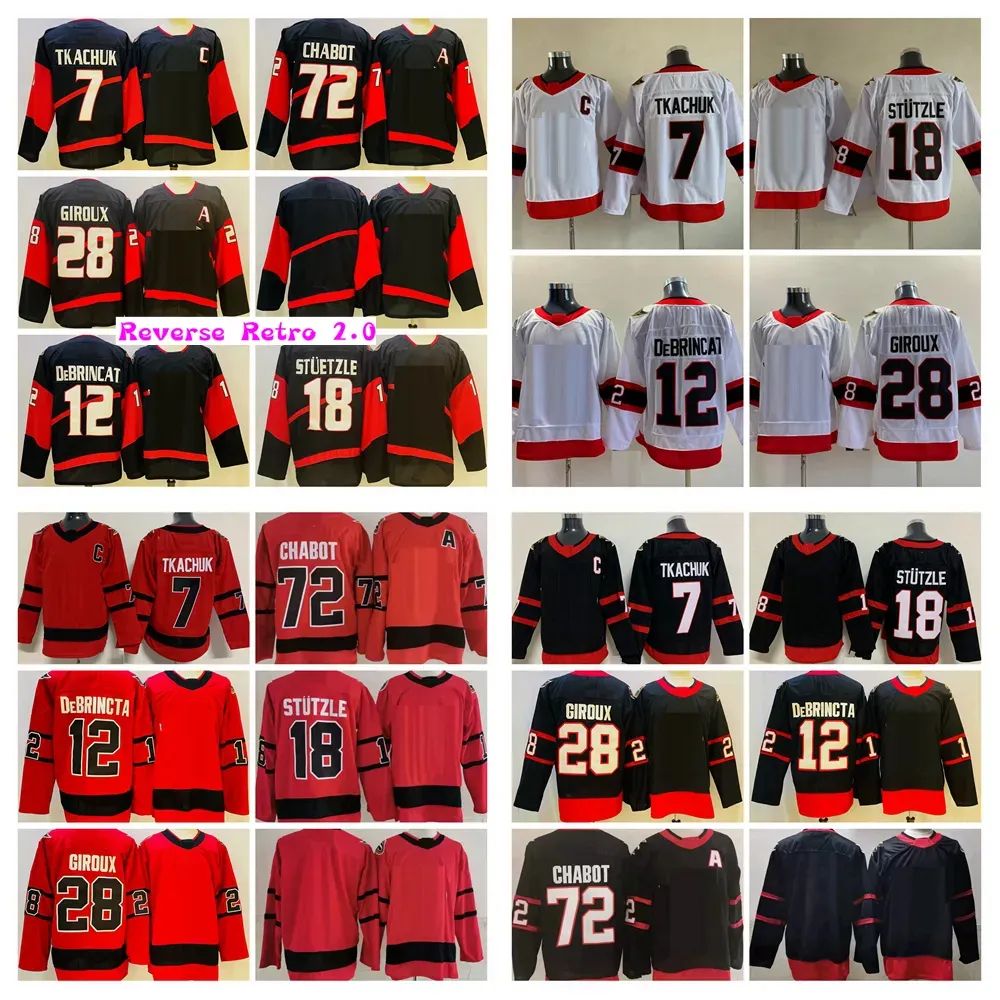 Personalizado Mens 2022 Reverse Retro 2.0 Hóquei Jerseys 12 Alex DeBrincat 28 Claude Giroux 7 Brady Tkachuk C Patch 72 Thomas Chabot Red Home Preto