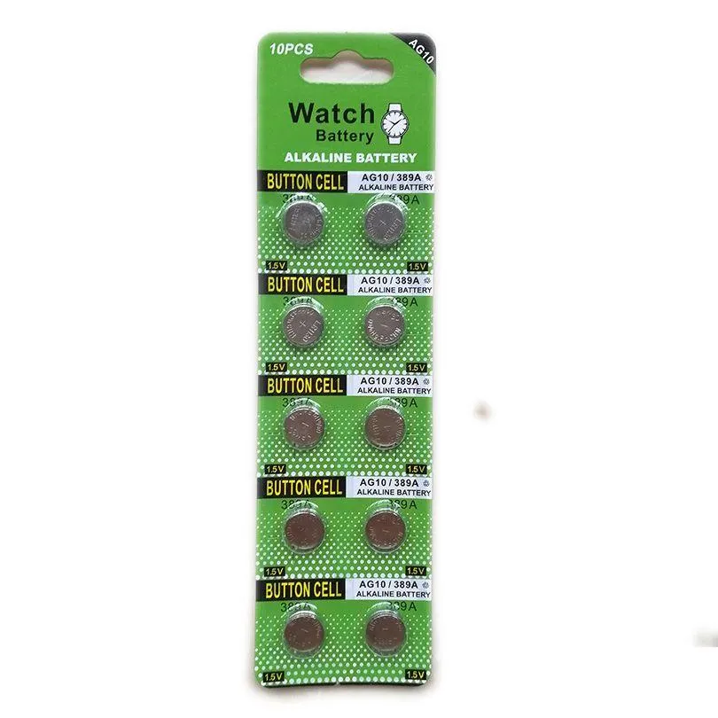 Batteries 500Pcs Per Lot Lr1130 Ag10 Button Cell For Watches Lights Toys 10Pcs/Card Drop Delivery Electronics Charger Dhwxh