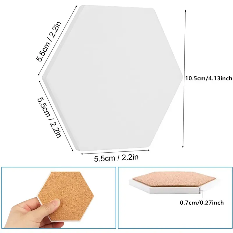 Sublimation Blank Absorbent Ceramic Coaster With Cork Backing Pads Mat Pad Thermal Heat Transfer DIY Image Cup Coasters For Home Decorate Drink Sweat
