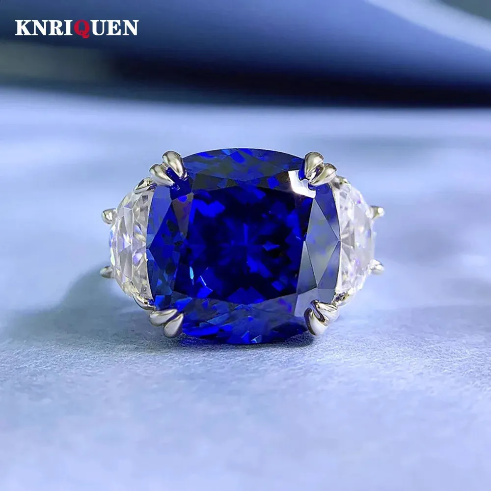 Pierłdy ślubne Vintage 100% 925 Real Srebrne 13*1M Sapphire Lab Diamond Pierścienie dla kobiet szlachetnych przyjęcie weselne