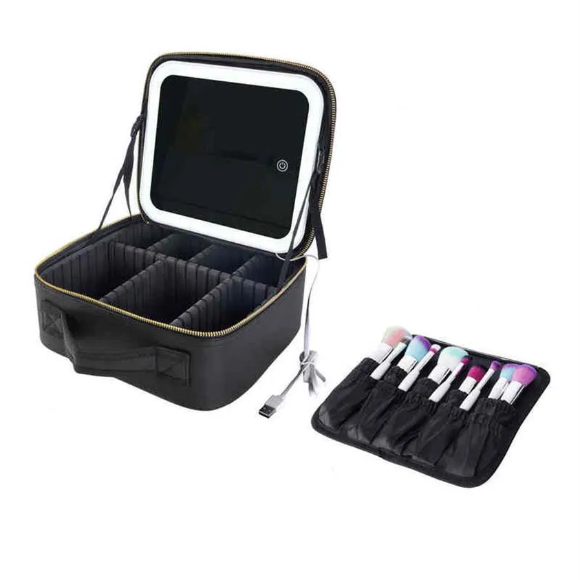 NXY cosmetische tassen Nieuwe reismake-up tas gevallen eva vanity case met led 3 lichten spiegel 220118318o