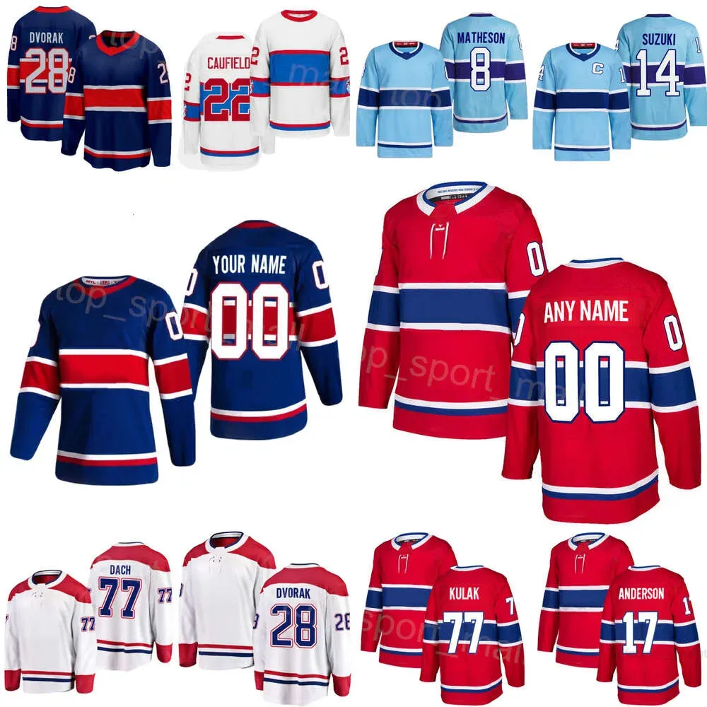 CUSTOM Men Kids Women Hockey 5 David Reinbacher Jerseys 14 Nick Suzuki 77 Kirby Dach 22 Cole Caufield 8 Mike Matheson 17 Josh Anderson 28 Ch