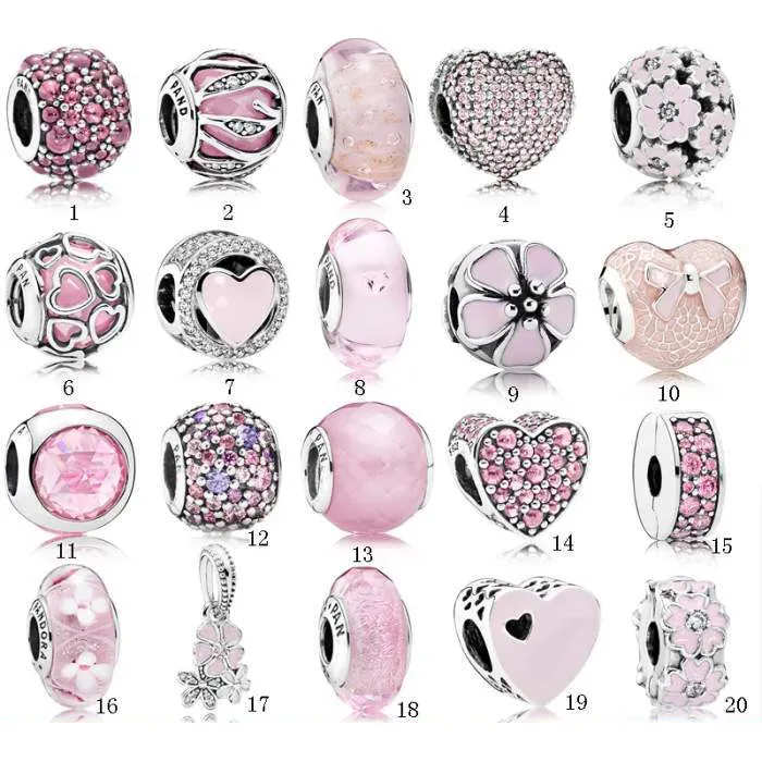 925 argent Sterling fit femmes bracelet à breloques perles pendentif à breloque coeurs roses amour