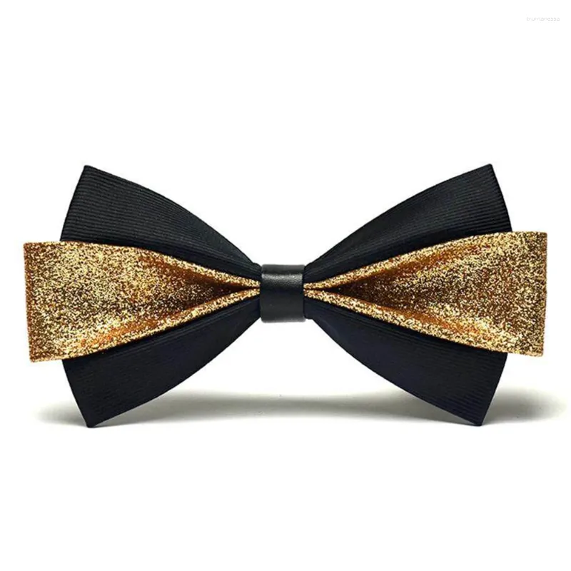 Bow Ties Men's Gold Pu Leather Bowtie Fashion Men Dazzling Golden Powder Tie