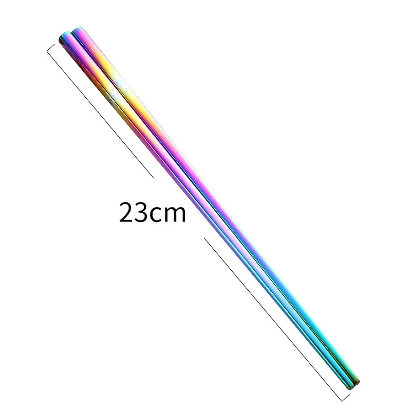 Metal Square Chopsticks Glossy Titanium Plated Anti Scalding High-grade 304 Stainless Steel Rainbow Golden Black Chopstick