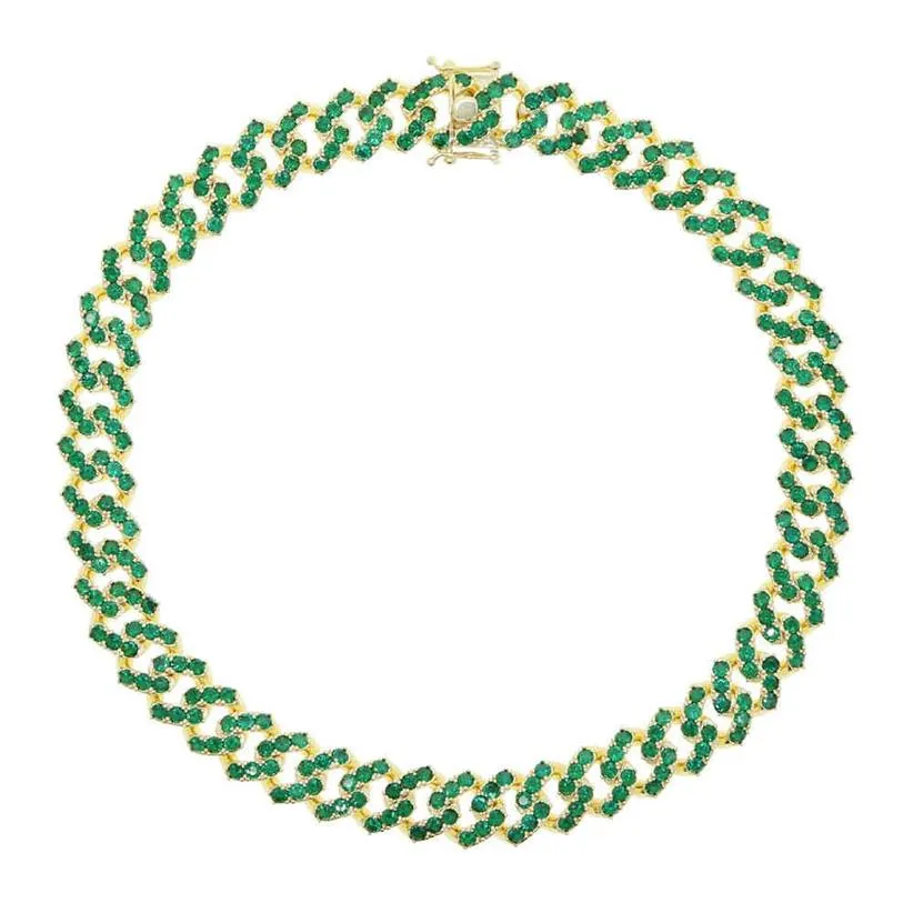 Mode 5a Zircon rond cristal cz pavé tennis cubain collier ras du cou pour femmes femmes couleur verte CZ hip hop bijoux cadeaux X0509239p