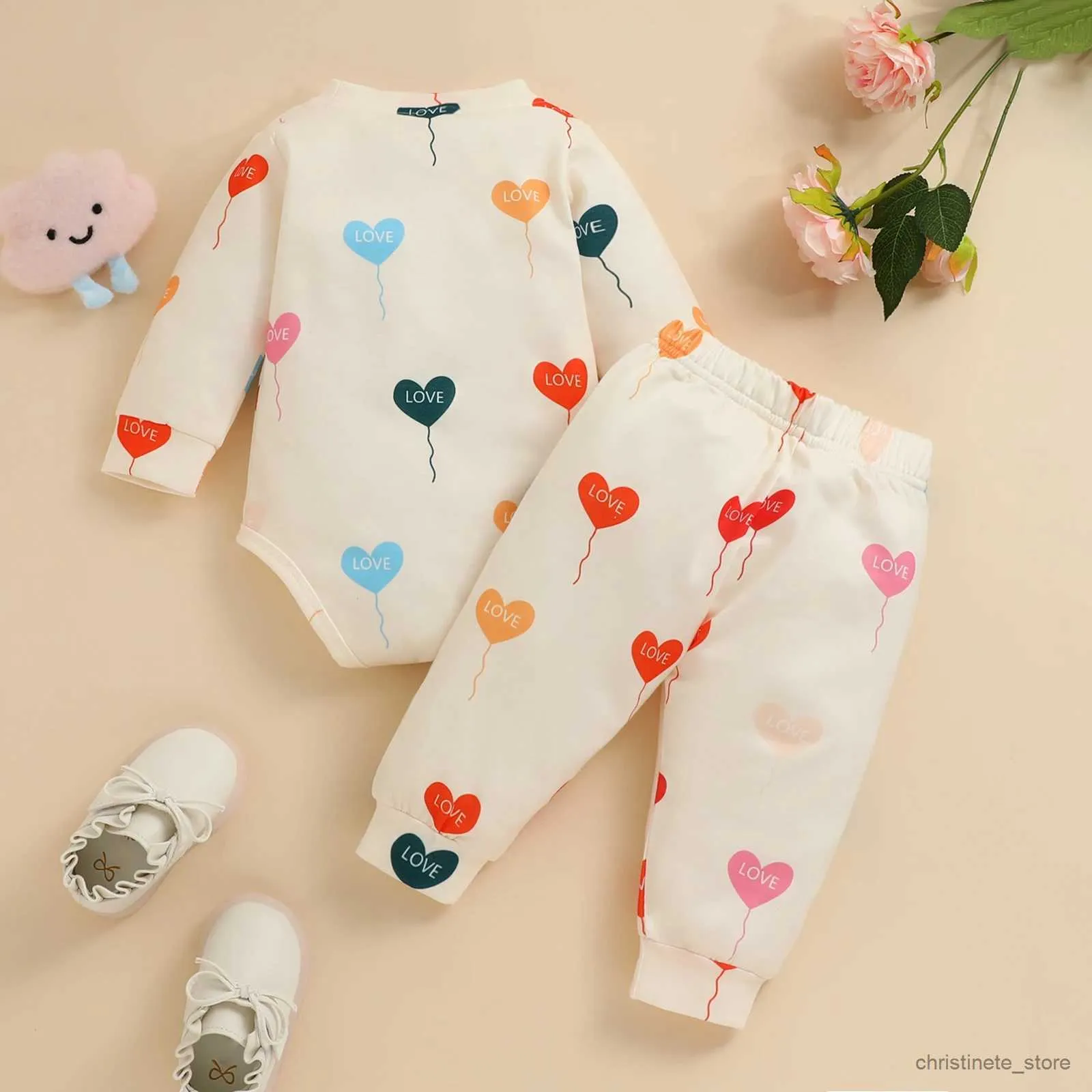 Conjuntos de ropa Citgeett Spring Infant Baby Girls Boys Trajes de manga larga con estampado de corazón Body Romper + Pantalones Conjunto de ropa R231215