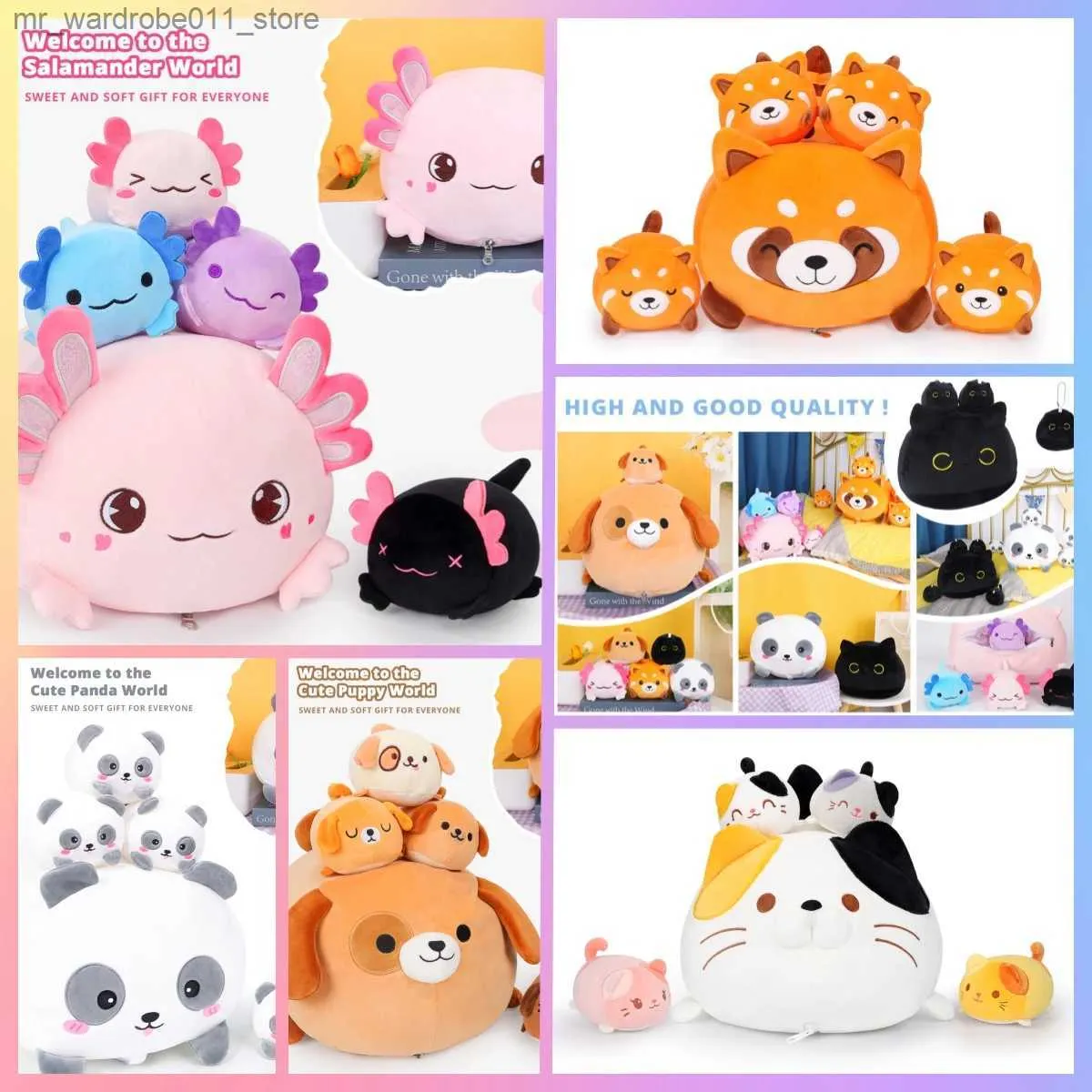 Plush Dolls AIXINI Cute Mommy With 4 Little Baby Stuffed Animal Pillow  Kawaii Cat Dog Lesser Panda Plush Toy Soft Kids Kitten Hugging Pillow  Q231215 From Mr_wardrobe011, $10.43