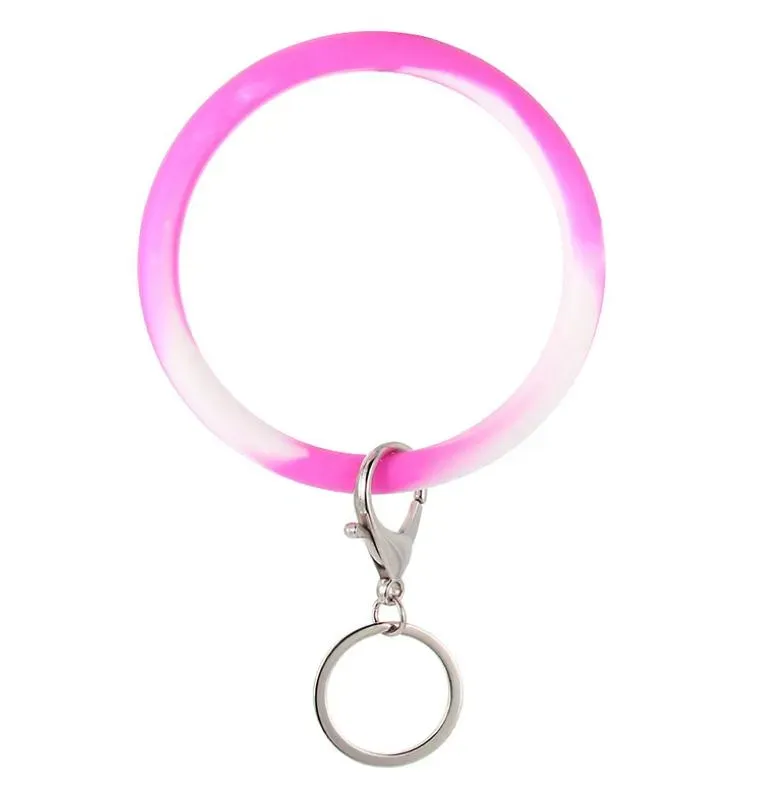 Wrist Key Chain Camouflage Silicone Bracelet Key Ring Round Circle Rainbow Bangle Keychain Key Holder for Woman Wrist Strap DB204
