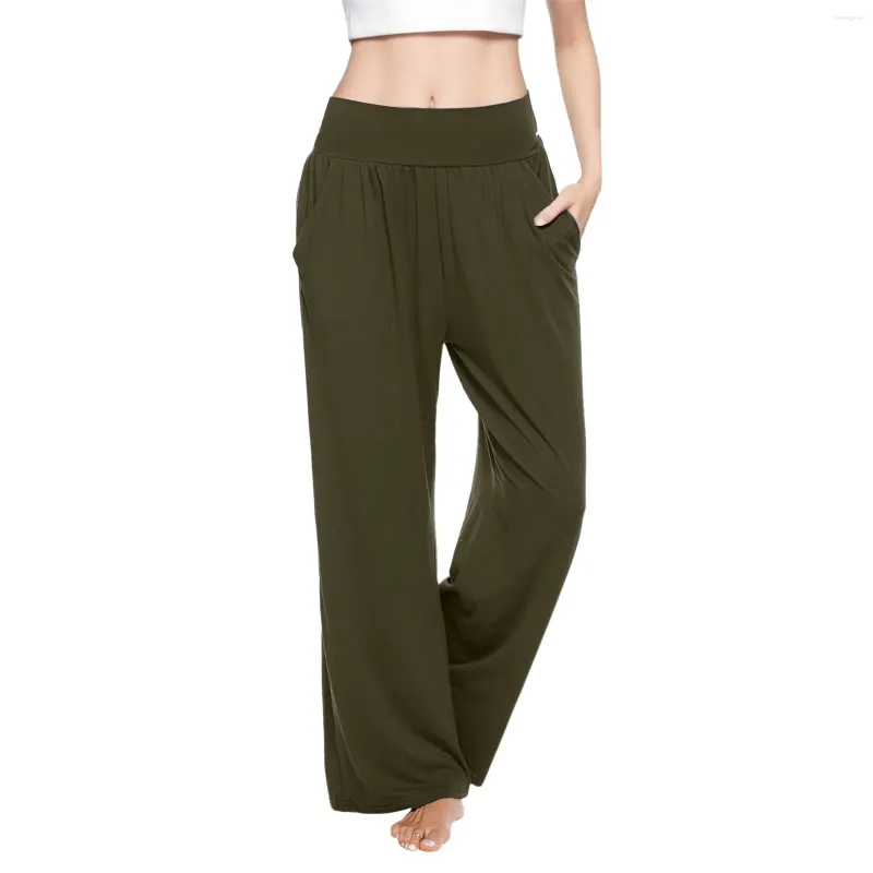 Women's Pants Solid Color Sweatpants Wide Leg Yoga Sports Trousers Loose Thin Casual High Waist Joggers With Pockets Pantalones