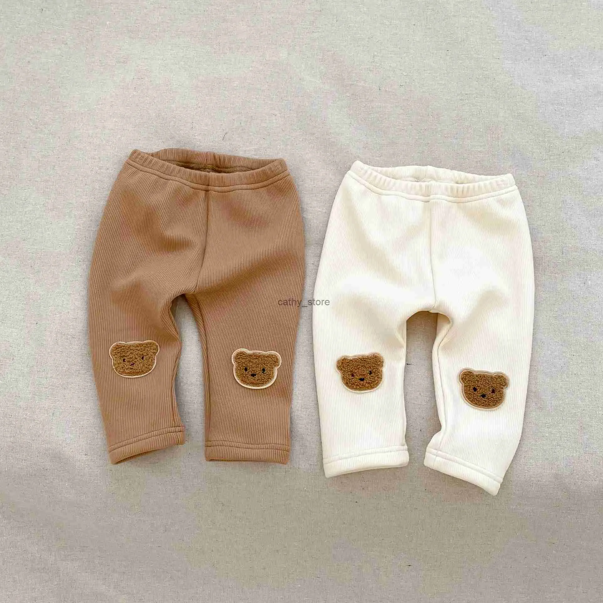 Overalls 2023 Winter New Baby Plus Velvet Thick Leggings Toddler Cute Bear Pp Pants Infant Girl Fleece Trousers Baby Warm Pants ClothesL231114