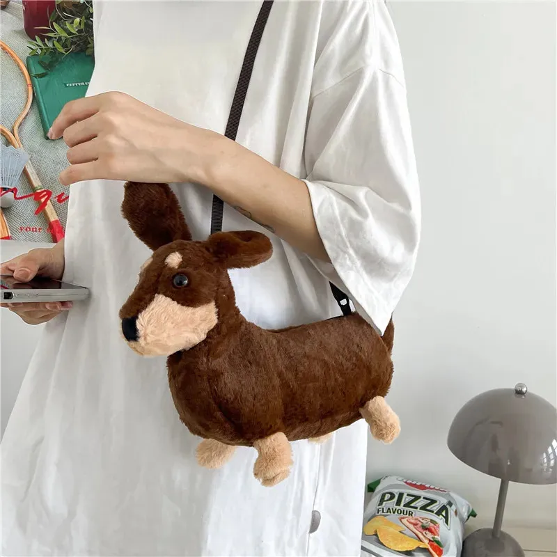 Zaini peluche Donna Cartoon peluche simpatico cucciolo bambola borsa a tracolla 2024 divertente borsa a tracolla borsa per cani per bambini all'ingrosso 231215