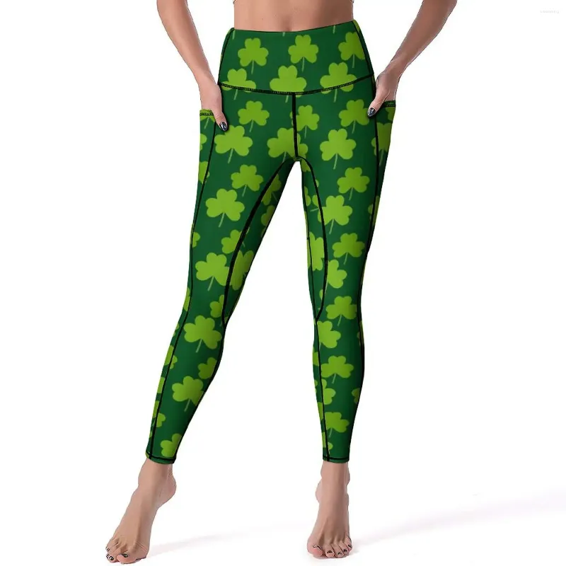 Kobiety legginsy St Patricks Dzień Lucky Green Shamrock wypracuj spodnie jogi nowość w talii LEGGINS