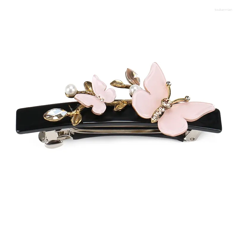 High End Alloy Butterfly Hair Clips Decorated With Crystal Pink For Women