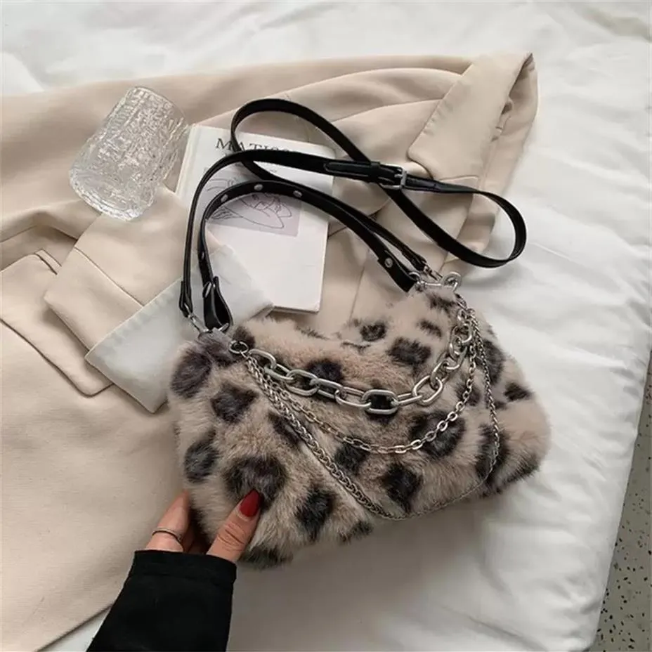 Evening Bags Winter Warm Plush Shoulder Bag Female Luxury Designer Fluffy Faux Fur Crossbody For Women Chain Handbags And Purses275R