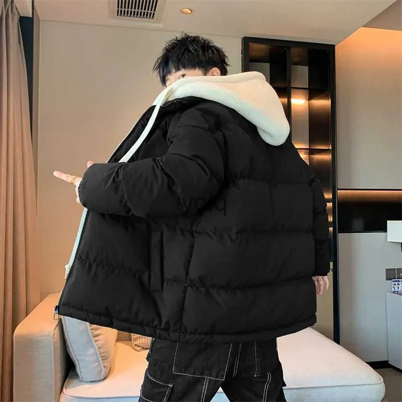 Parkas masculinas casuais 2023 inverno com capuz algodão acolchoado jaets cor sólida outono i quente outwear casacos soltos tops cloesyolq