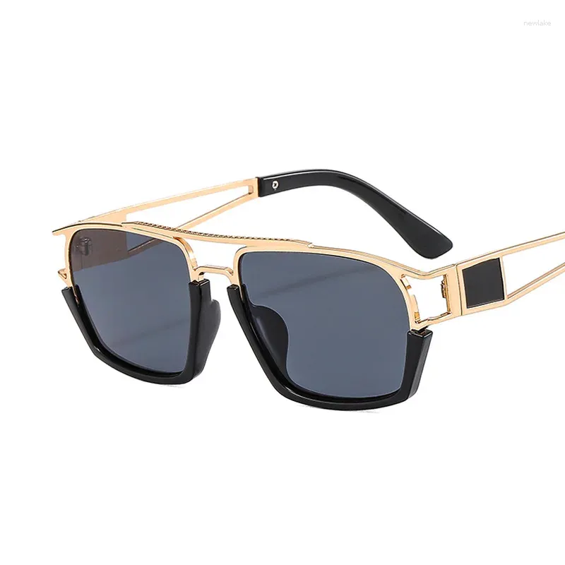 Lunettes de soleil Double faisceau demi-monture femmes hommes 2024 rétro jambe creuse Hip-hop Punk extérieur nuances Rave lunettes Uv400