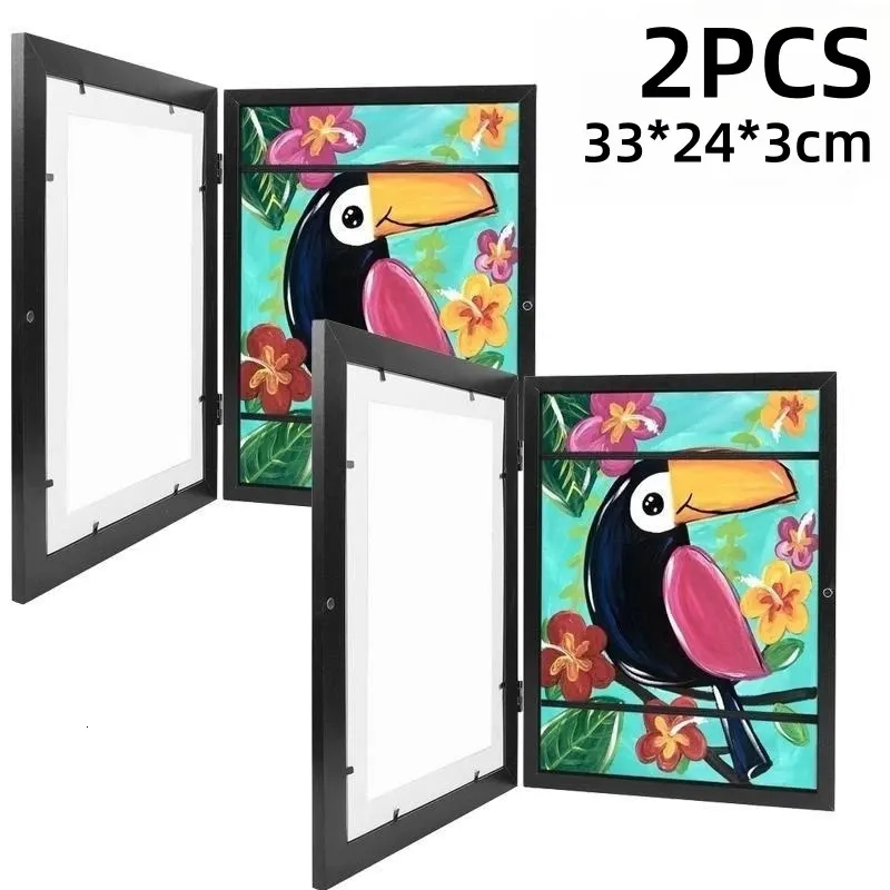 Picture Frames 3Pcs A4 Children Art Frame Sets Size Wooden Replaceable Po Display for Poster Po Drawing Paintings Pictures Display Decor 231215