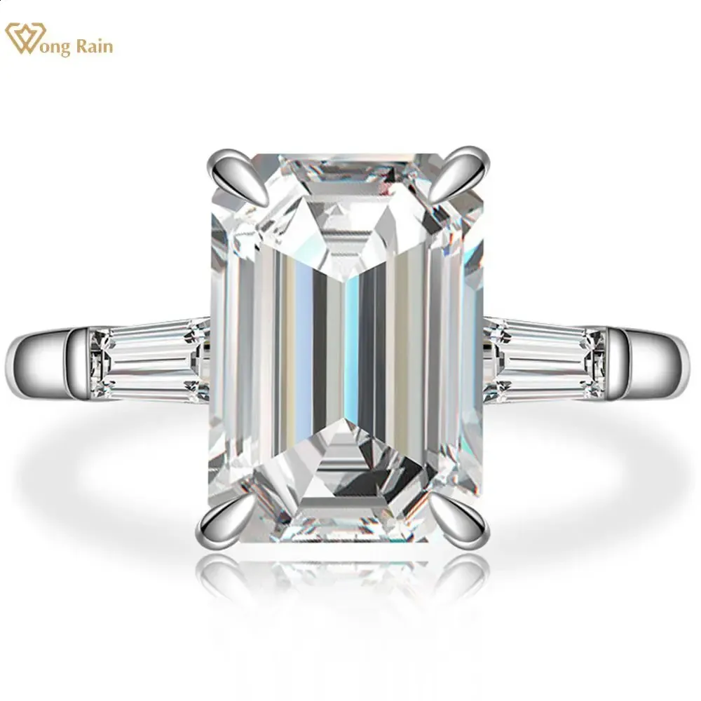 Trouwringen Wong Rain 925 Sterling Zilver Emerald Cut Gemaakt Edelsteen Bruiloft Verlovingsdiamanten Ring Fijne Sieraden Groothandel 231214