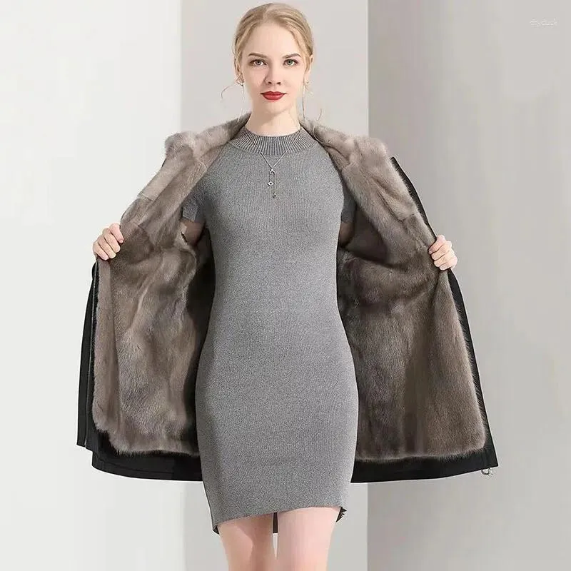 Frauen Pelz Überwinden Winter Warme Nachahmung Mantel Weibliche Lange Kapuze Parker Mantel Hinzufügen Samt Verdicken Winddicht Oberbekleidung
