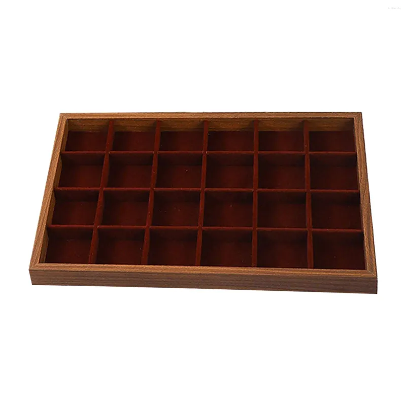 Jewelry Pouches 24 Grid Organizer Tray Wooden For Home Bedroom Drawer Necklaces Wife