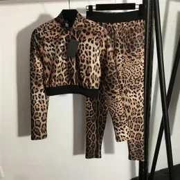 Cheetah Women's Two Piece Pants Tracksuits Yoga Suits Leopard Print Long Sleeves Short Jacket Waist Slim Leggings Sport Suit340K